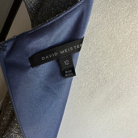 DAVID MEISTER | Blue and Gold Sparkly Cocktail dress - Asymmetric - Size 12 - Picture 5 of 6